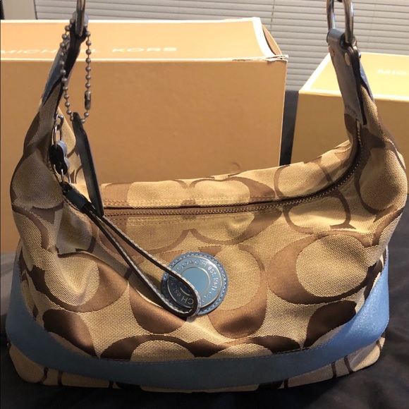 Coach signature stripe shoulder hobo bag - Picture 1 of 6